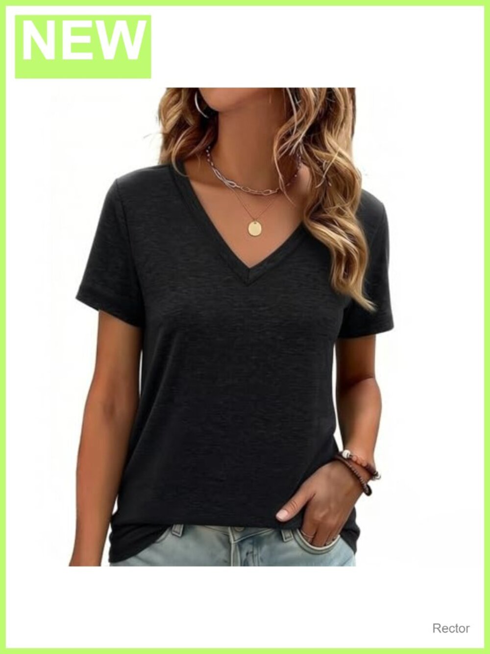 Women's V-Neck Short Sleeve T-Shirt Soft Cotton Blend Loose Fit Casual Top